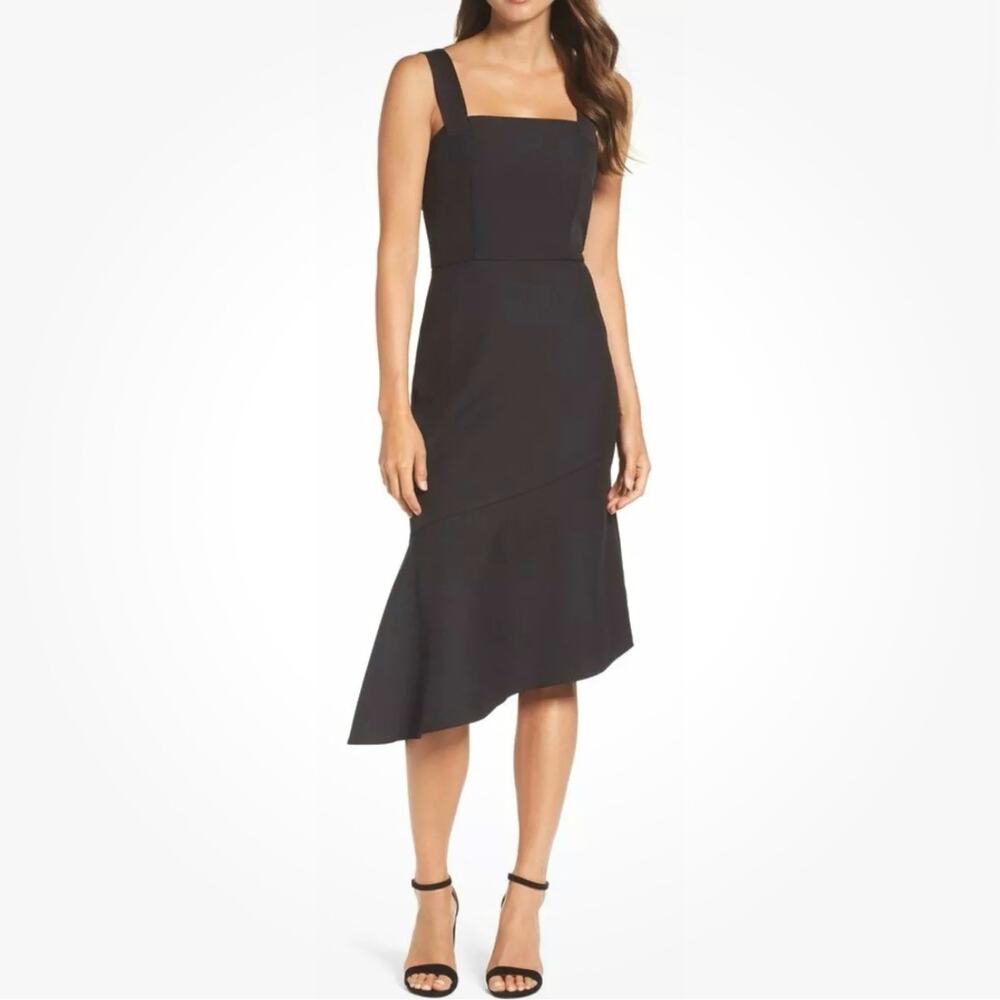Cooper St Motu Asymmetric Hem Dress Black Midi Cocktail Black Tie Party Size 2